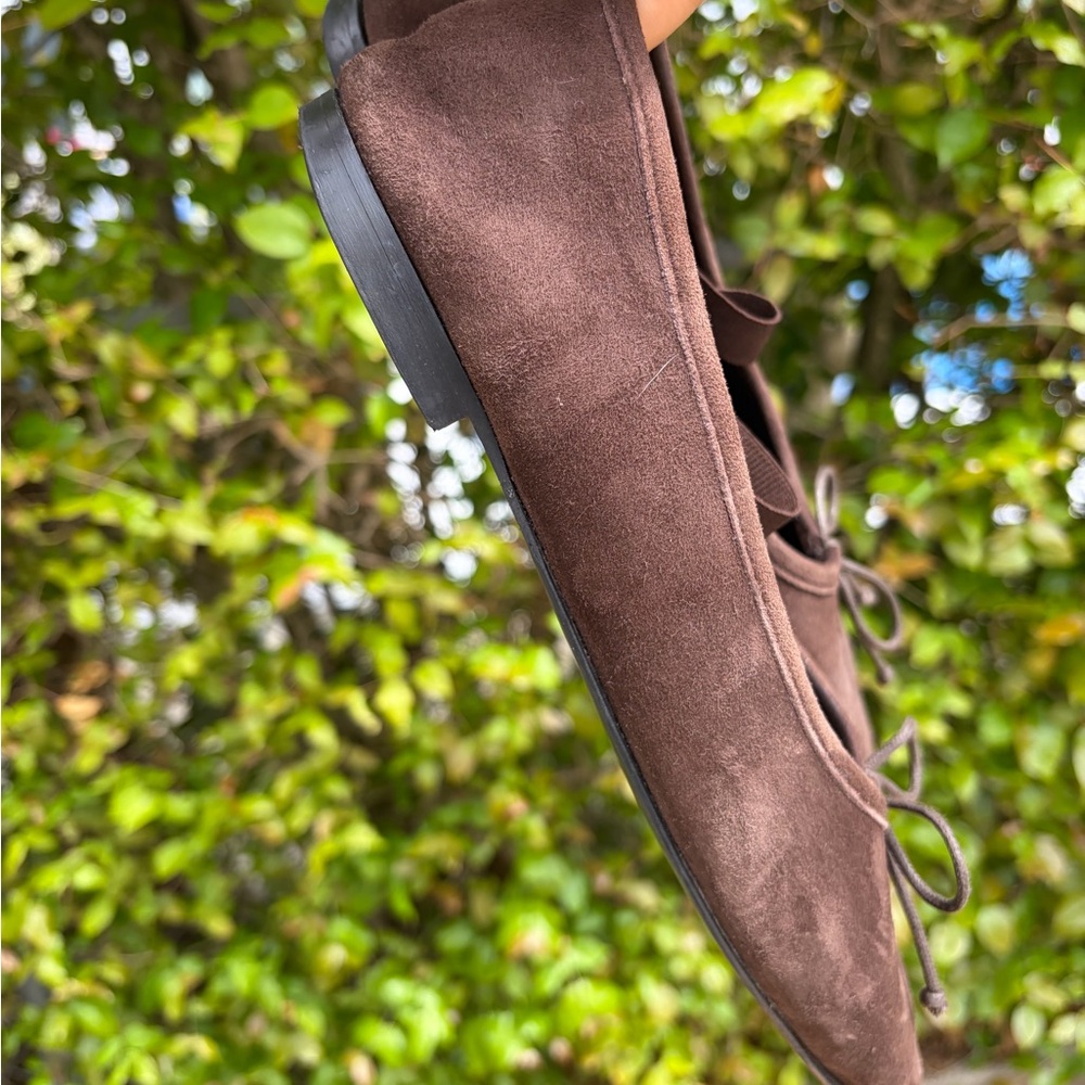 Women's Italian Brown Suede Mary Jane Flats with Bow Detail - Picture 8 of 8